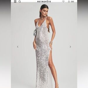 Retrofete Marie Sequin Crochet Maxi Dress Silver size M/L